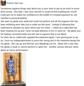 Do Not Mock A Man For Having Small Manhood, Francis Van-Lare Calls Out Ex-wife