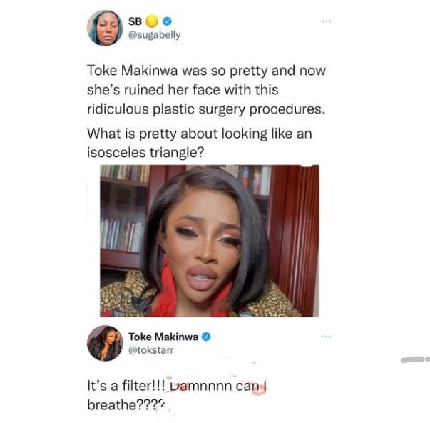 Toke Makinwa Reacts To Statement About Her Getting Excessive Surgeries