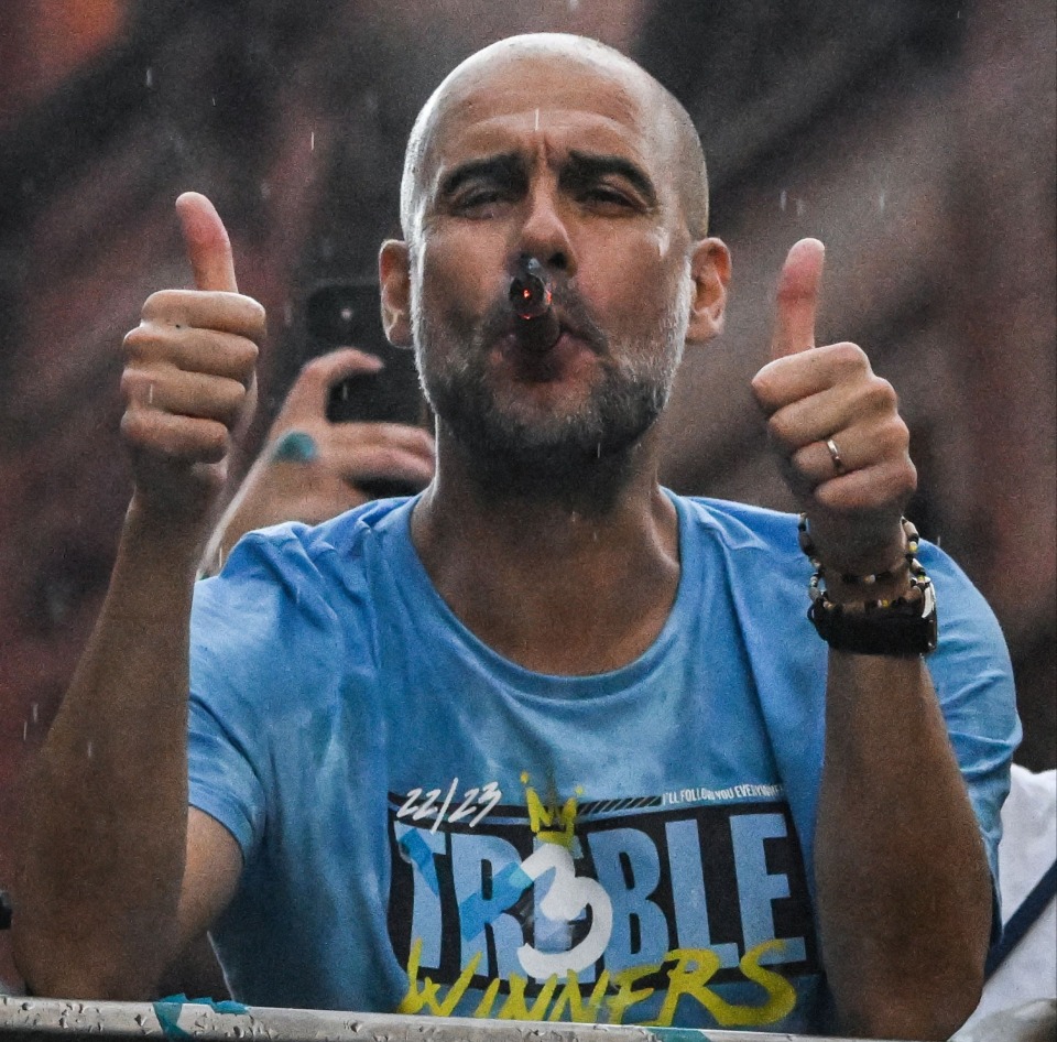 Man City fans beg club to ‘sign Pep Guardiola for life’ after drenched boss passionately celebrates Treble during parade