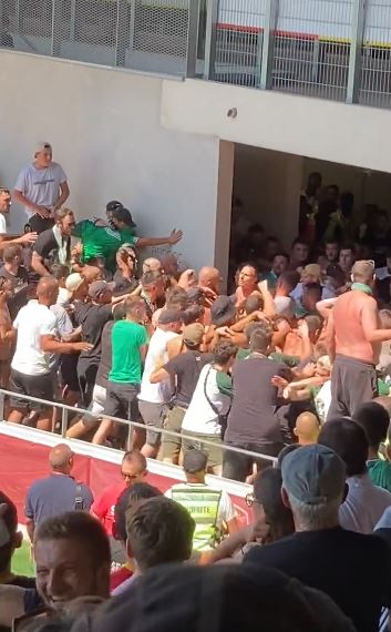 Mayhem as wild Saint-Etienne fans fight among THEMSELVES at Ligue 2 match against Rodez