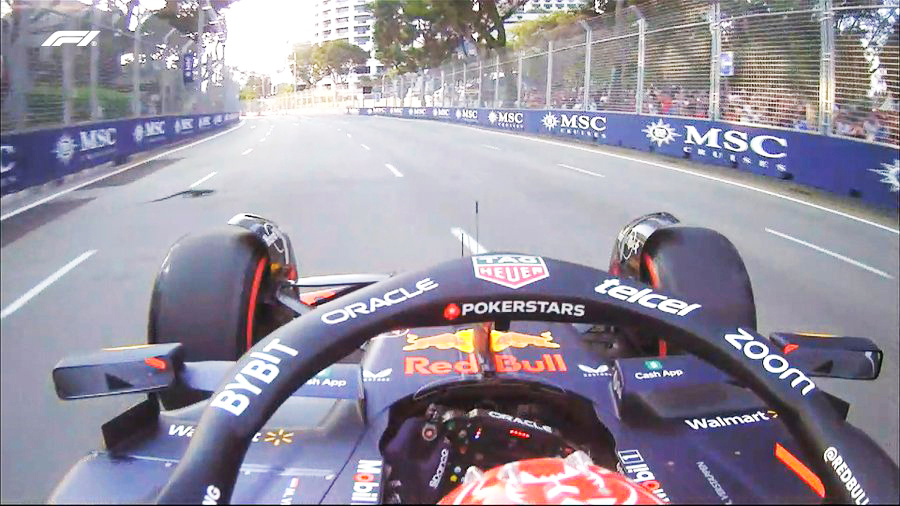 Incredible moment Singapore GP is invaded by giant LIZARD with Max Verstappen forced to swerve ‘Godzilla’s kid’