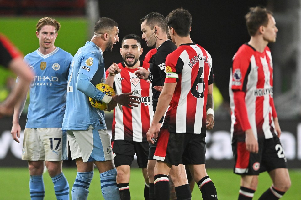 Kyle Walker left raging after on-field bust-up with Neal Maupay during Man City’s win at Brentford