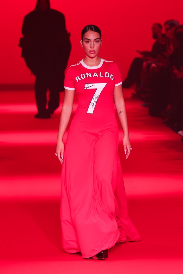 Georgina Rodriguez stuns in red dress at Paris Fashion Week… with huge nod to Cristiano Ronaldo’s Man Utd days