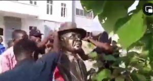 Rivers Crisis: Protesting Youths Pull Down Wike’s Statue (Video)