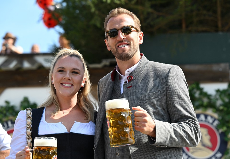 Harry Kane gets stuck into beer stein at Munich’s Oktoberfest as he’s joined by wife for festivities