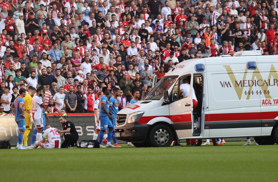 Ambulance rushes on to pitch in Turkish Super Lig clash as player loses consciousness and rushed to hospital