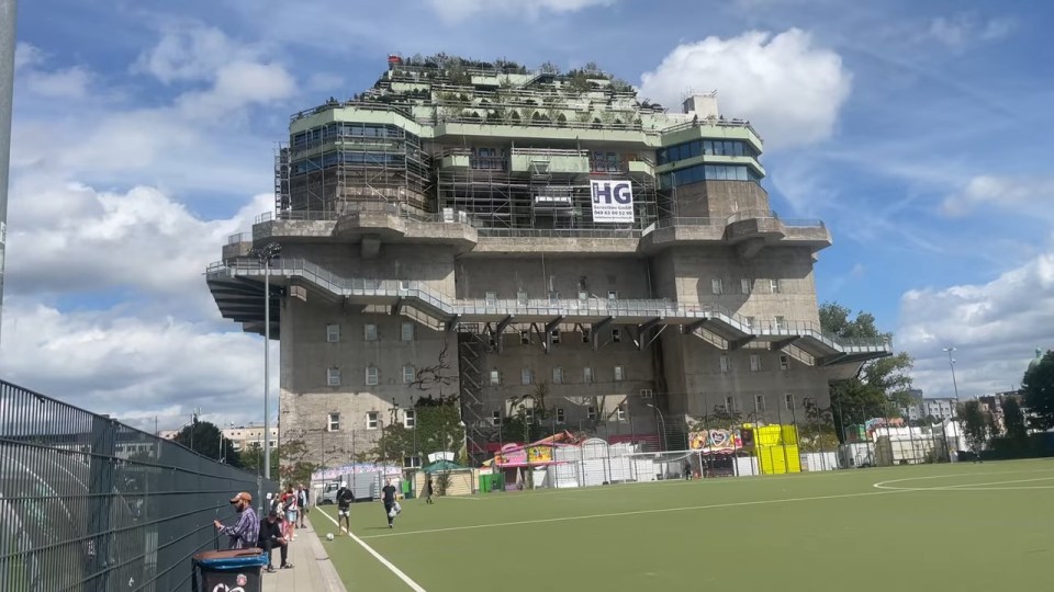 Inside incredible top-flight stadium in the shadow of huge WW2 BUNKER renovated with hotel, restaurants & rooftop garden