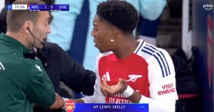 Watch moment Arsenal wonderkid’s sub appearance is delayed by wardrobe malfunction as fans say ‘his mum will be fuming’