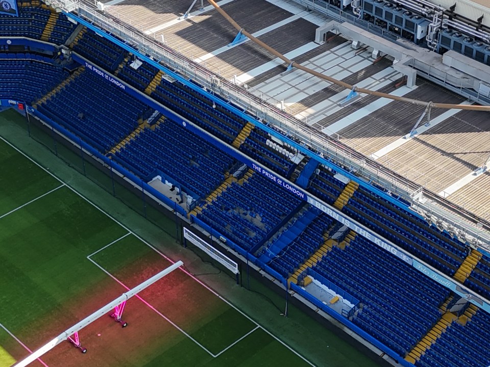 Aerial photos of Stamford Bridge show stadium damage caused by Gent fans during Conference League clash