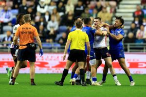 England rugby league clash with Samoa descends into huge brawl as BBC commentator says ‘it’s like Royal Rumble’