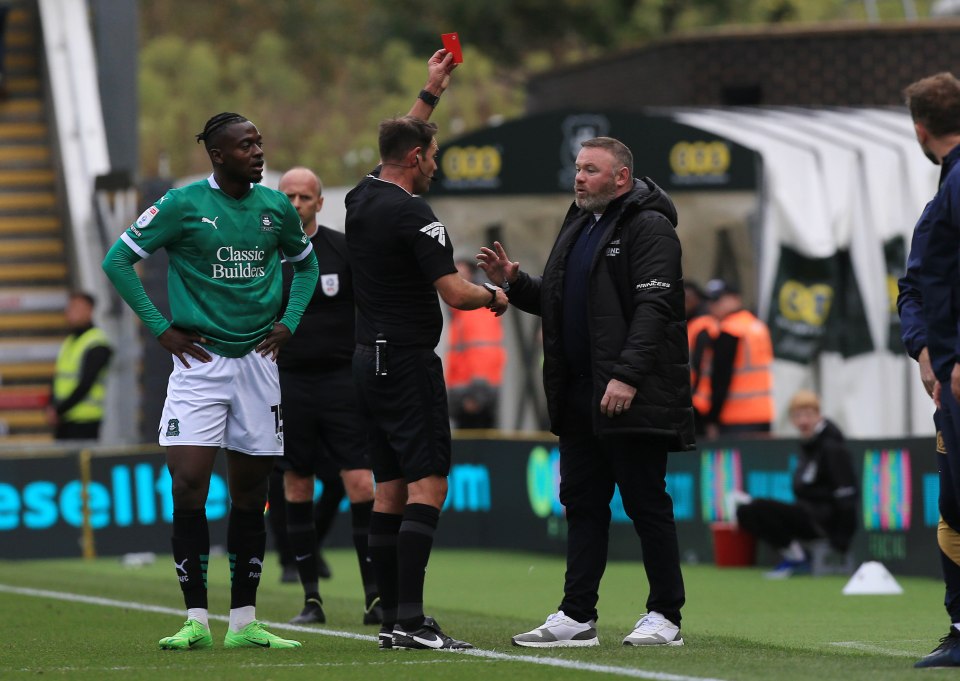 Wayne Rooney SENT OFF in Plymouth clash with Blackburn as Man Utd legend loses head on the sidelines