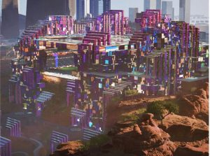 Inside futuristic Minecraft stadium built on a cliff and covered with LED screens that could host 2034 World Cup games