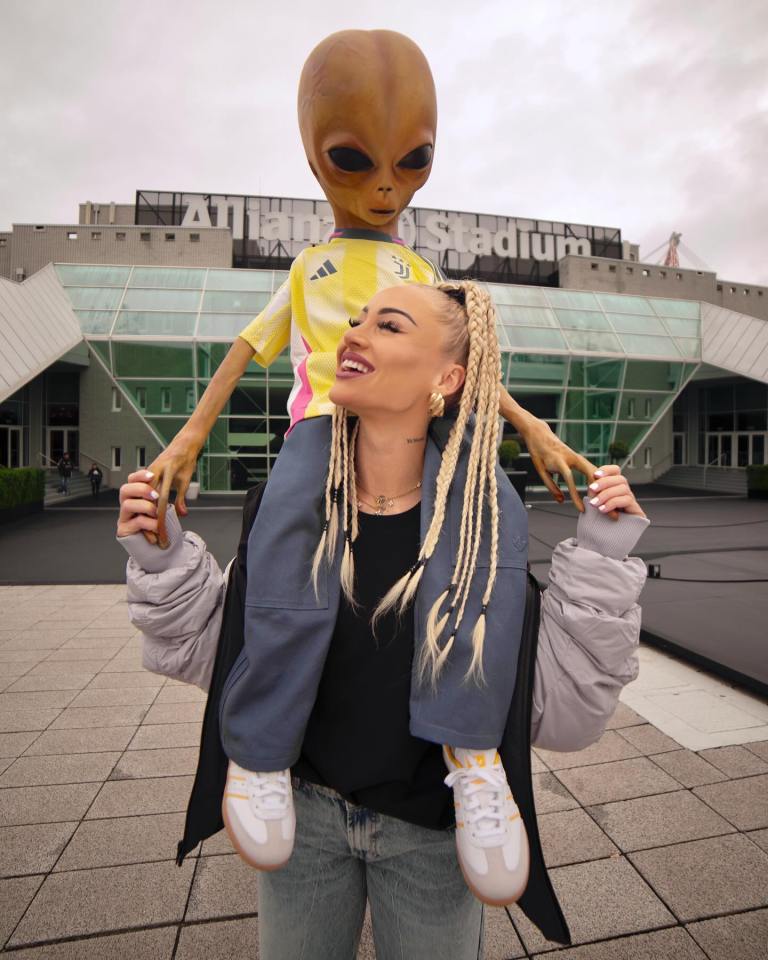 Alisha Lehmann poses with an ALIEN in bizarre Nasa-themed adidas shoot alongside Juventus star boyfriend Douglas Luiz