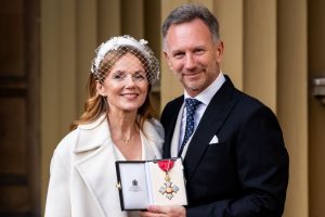 F1 boss Christian Horner puts year from hell behind him as he collects CBE with wife Geri by his side