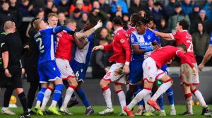 Wrexham clash descends into huge brawl at full-time as tempers flare after fiery League One clash